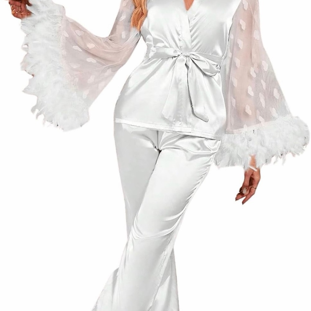 Elegant White Satin Sleepwear Set